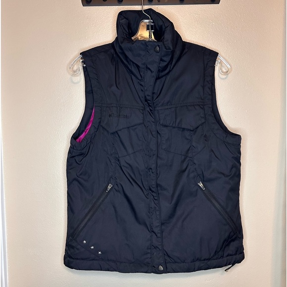 Columbia Women’s Zip Up Down Filled Winter Vest Size Medium Black Pink - Picture 1 of 6